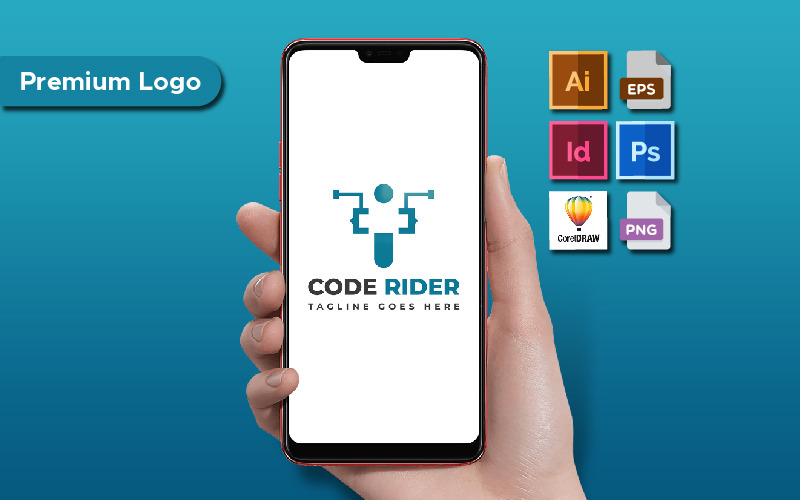 Modello di logo minimalista Code Rider