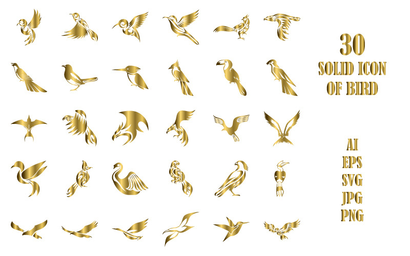 Conjunto de iconos de estilo sólido de muchas aves