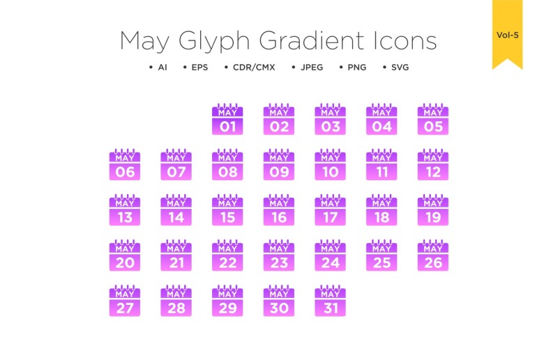 Maj Glyph Gradient Ikonuppsättning