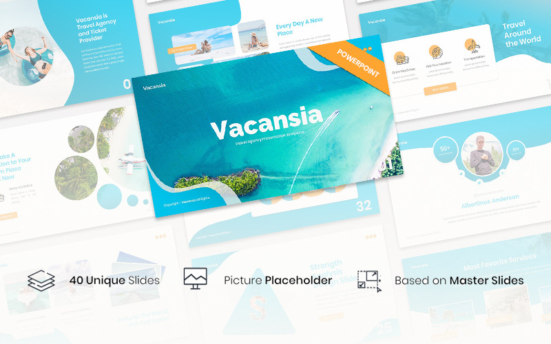 Modelo de PowerPoint de Vacansia - Agência de viagens