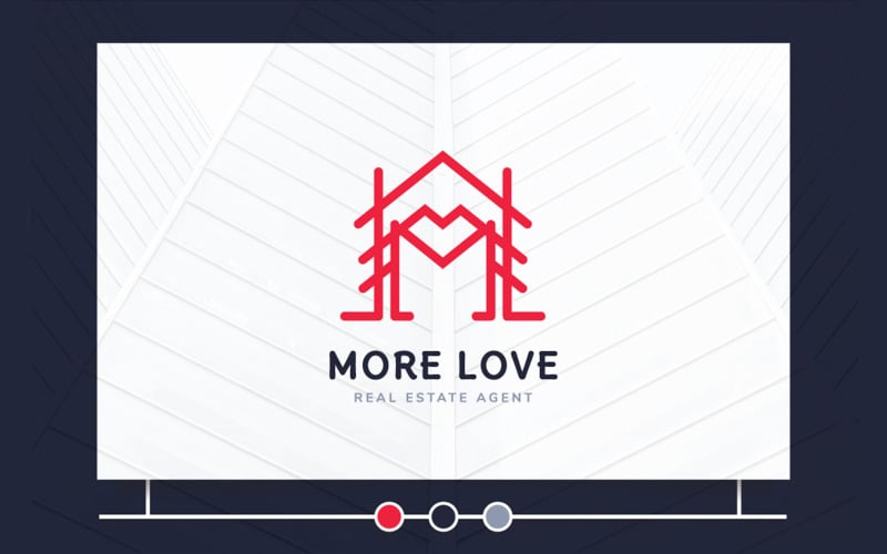 Casa de vetor de linha criativa com formato de coração de amor e modelo de logotipo com letra M