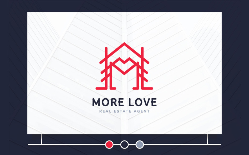 Creative Line Vector Home avec amour en forme de coeur et modèle de logo lettre M