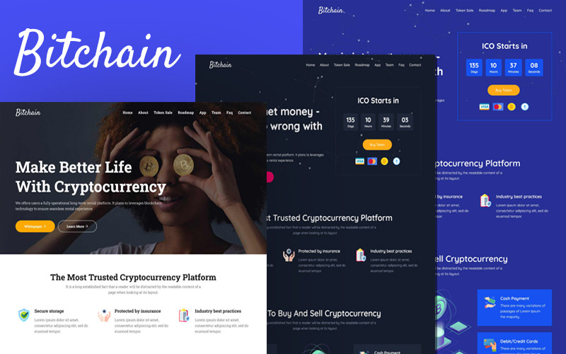 Bitchain - Bitcoin & Cryptocurrency ICO-målsida HTML-mall