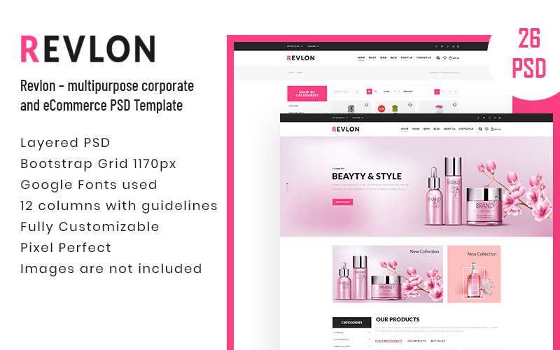 Revlon - Víceúčelová PSD šablona pro firmy a eCommerce
