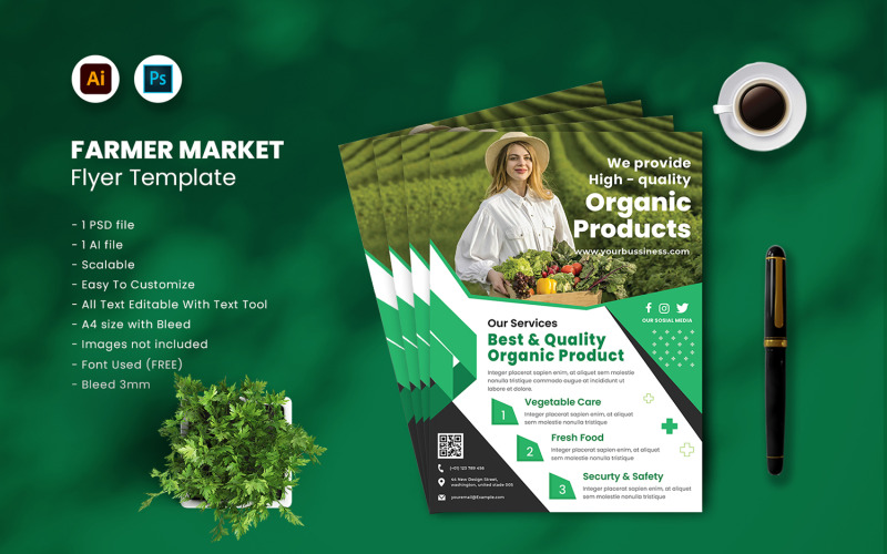 Modèle de Flyer de marché fermier vol.47
