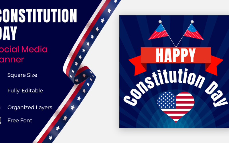 Diseño de banner o flyer para el banner social de celebración del día de la constitución estadounidense