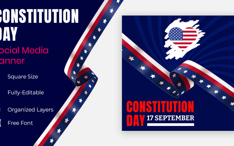 Diseño de banner social de caligrafía del día de la constitución de los Estados Unidos el 17 de septiembre.