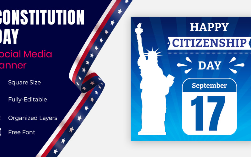 Patriotic American Citizenship Day Banner Design Background Social Media