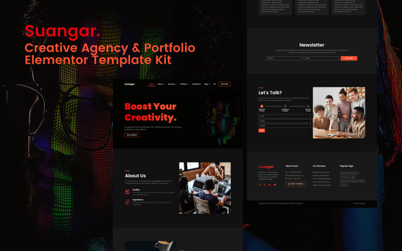 Suangar - Наборы шаблонов для креативного агентства и портфолио Elementor