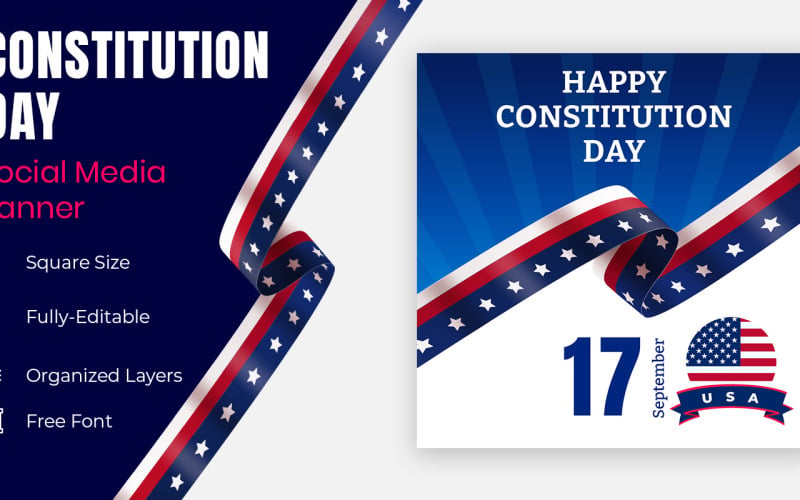 United States Constitution Day 17 September Calligraphy Social Banner