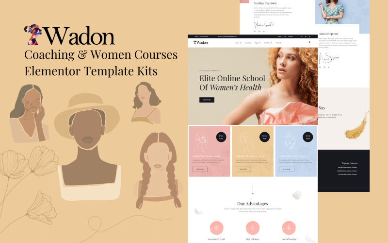 Wadon - Kits de plantillas de Elementor para cursos de coaching y mujeres