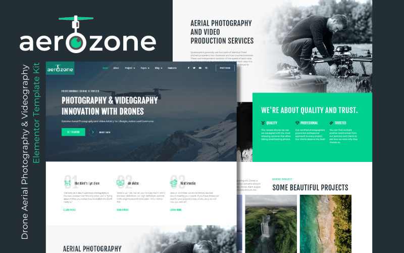 Aerozone - Drone flygfotografering och videografi Elementor Pro mallkit