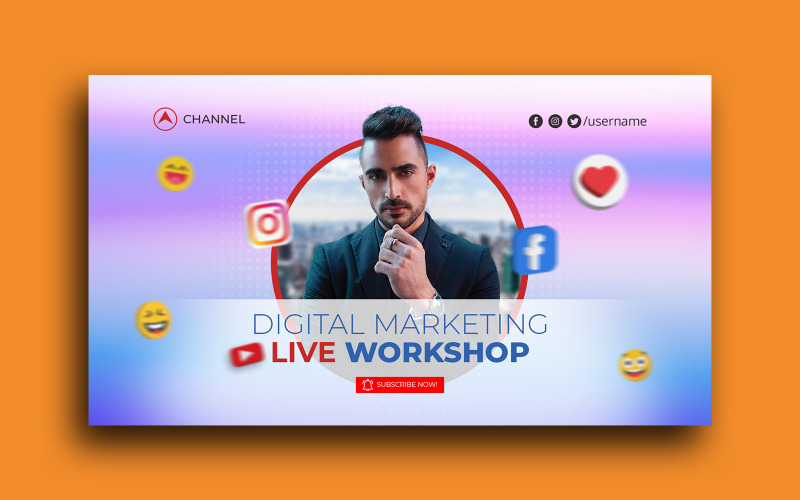 Live-Streaming-Workshop Youtube Thumbnail Social Media Post-Vorlage