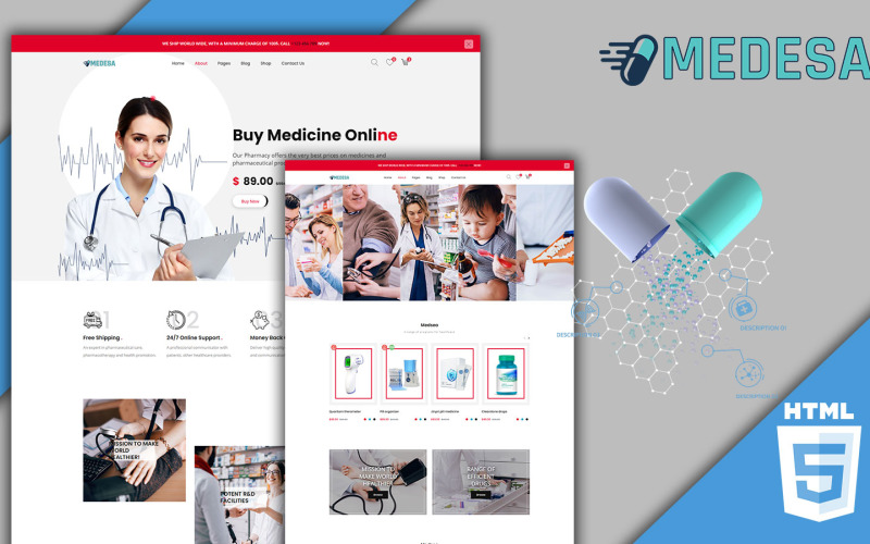 Medsea - HTML5 webbplatsmall för medicinsk butik
