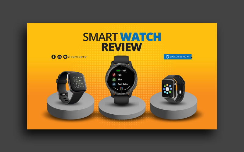 Smart Watch Review Szablon banera internetowego z miniaturą na YouTube
