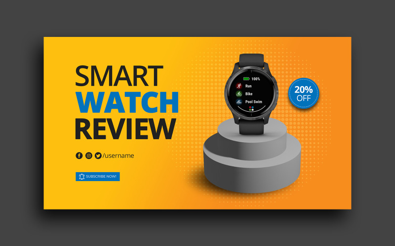 Smart Watch Review Youtube Thumbnail-Vorlage Web-Banner-Vorlage