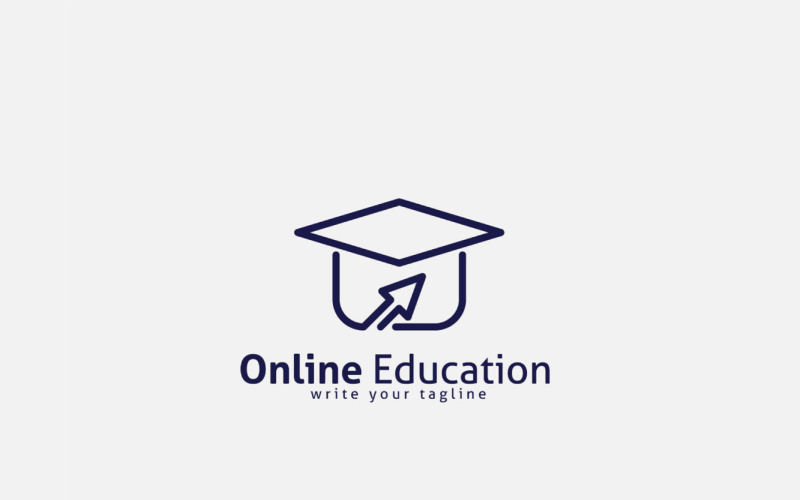 Progettazione del logo di formazione online con icona del cappuccio e puntatore del mouse