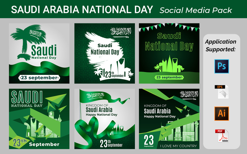 Ilustração do Dia Nacional da Arábia Saudita, 23 de setembro, caligrafia árabe, banner social