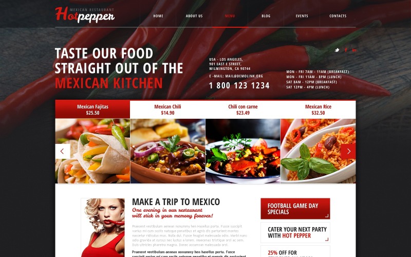 Tema WordPress responsivo de restaurante mexicano gratuito
