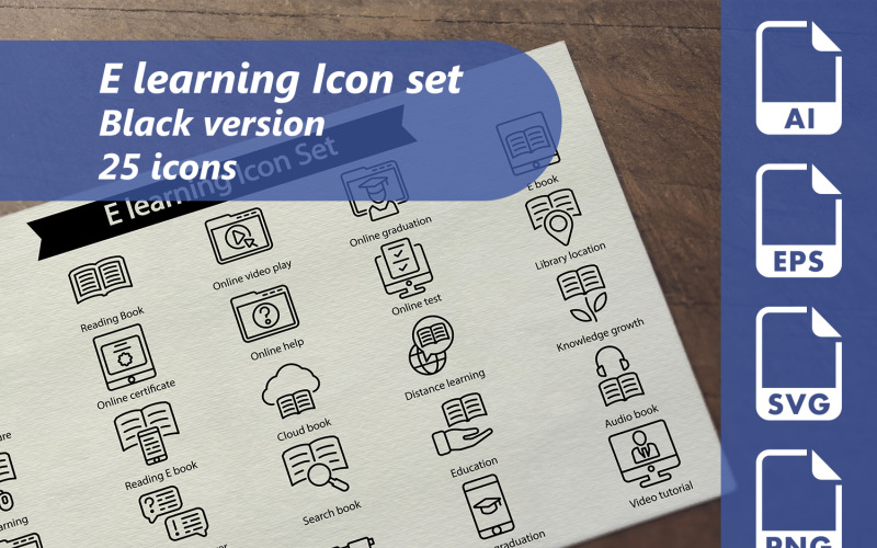 E Learning Line Icon Set Template