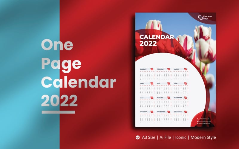 Red Circle One Page Calendar 2022 Planner Template