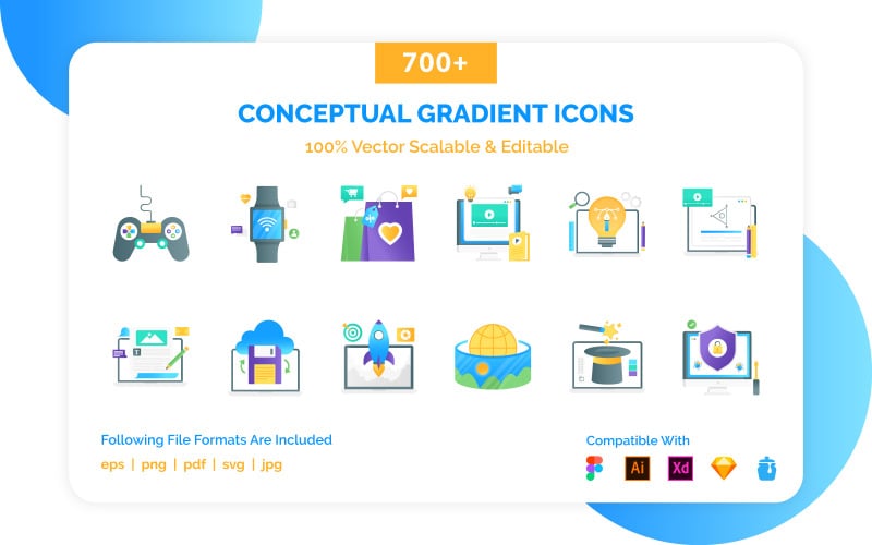700+ Conceptuele Gradient Iconset-sjabloon