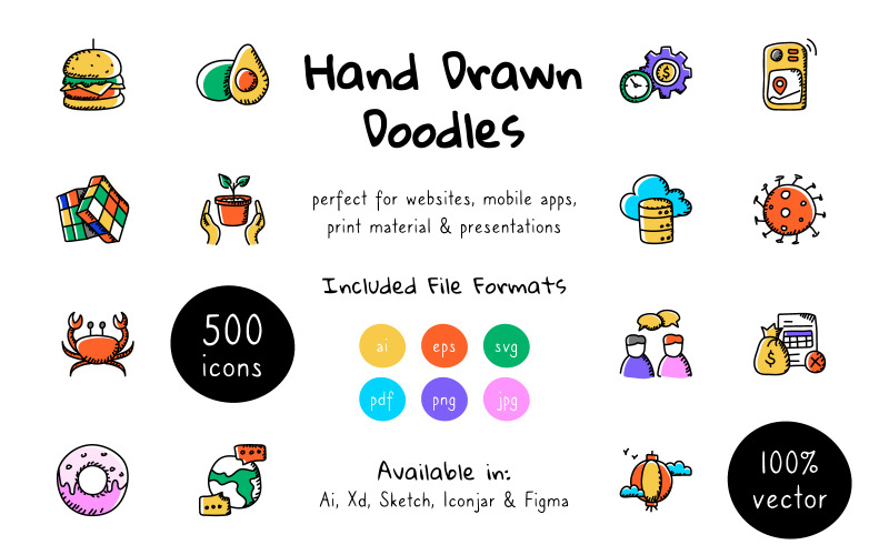 500+ Doodle Vectors Iconset šablony
