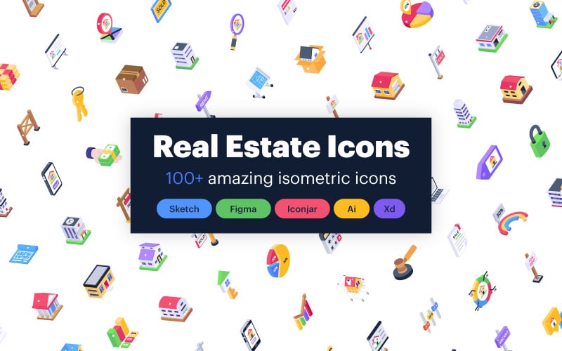 150 isometrische Iconset-Vorlage für Immobilien