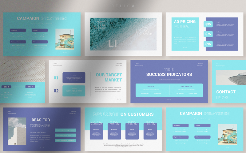 Jelica - Plantilla de PowerPoint - presentación de la campaña empresarial moderna acuática