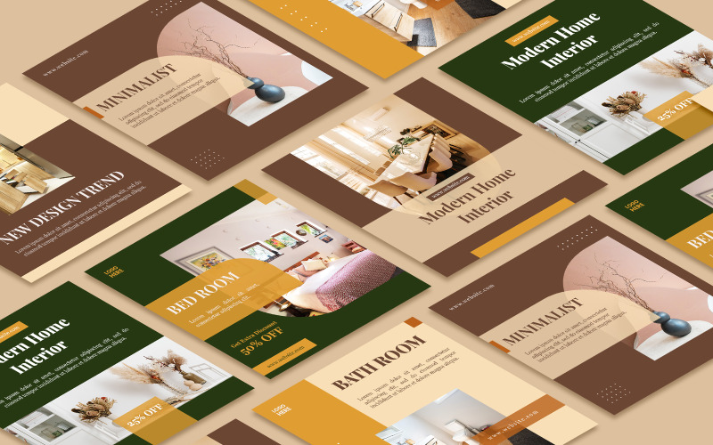 Minimal Ev İç Tasarım Instagram Şablonu Banner Post Sosyal Medya