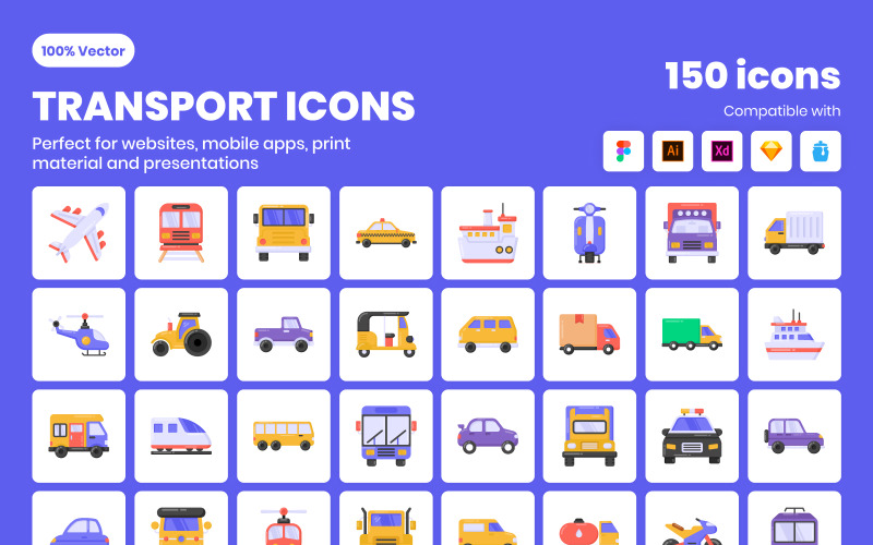 150 шаблонов Flat Transport Iconset