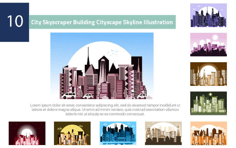 10 Stad Wolkenkrabber Gebouw Stadsgezicht Skyline Illustratie 03