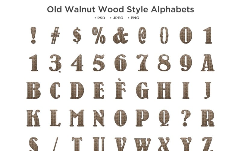 Alphabet de style vieux bois de noyer, typographie abc