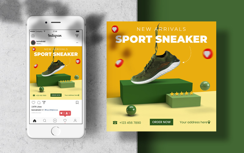 Modèle de bannière de publication Instagram de baskets de sport sur les médias sociaux