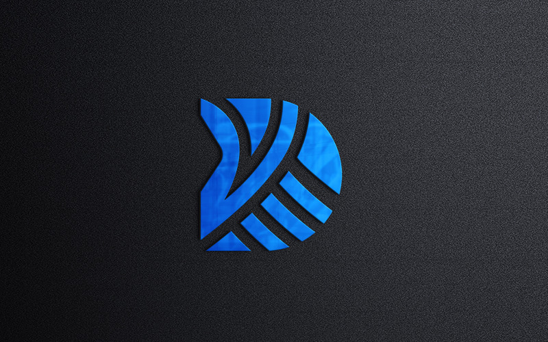 Siyah Duvarda Kabartmalı Mavi İşaret Logo Mockup