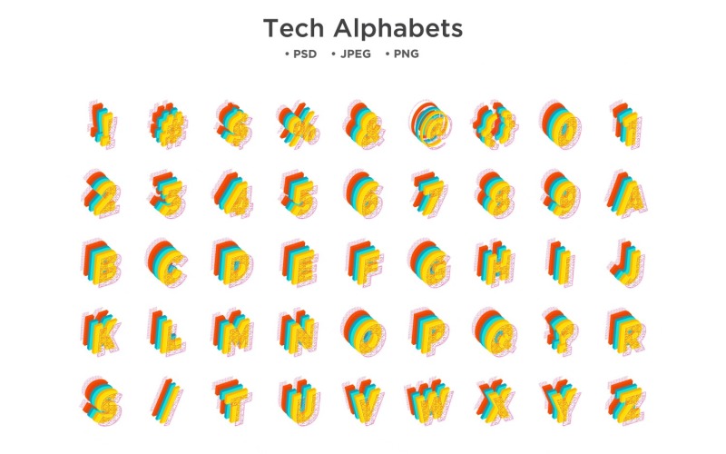 Alfabeto de estilo tecnológico, tipografia ABC