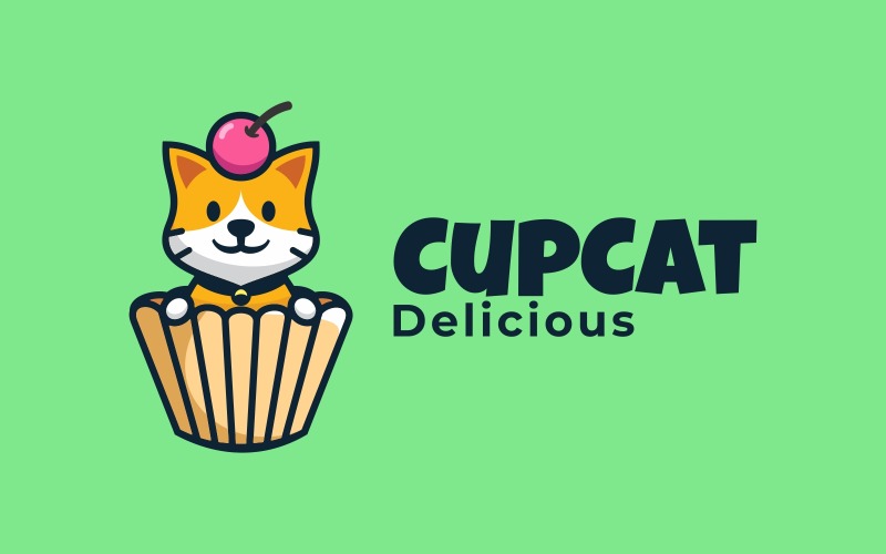Logotipo de la historieta de la mascota del gato de la taza