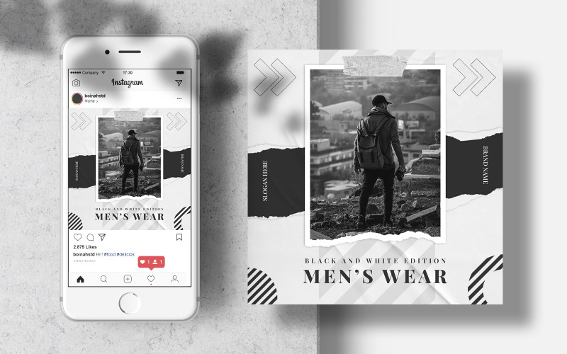 Preto e branco masculino moda Instagram Post Banner Template Social Media