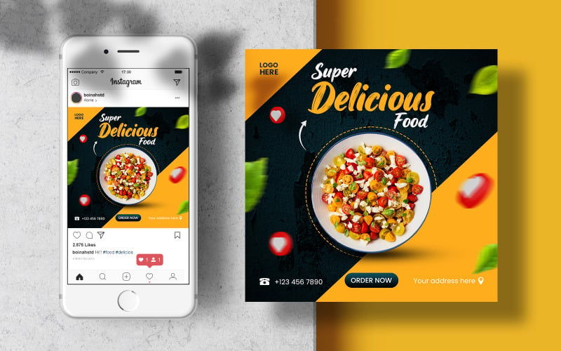 Super Delicious Food Instagram Post Banner Template Réseaux Sociaux