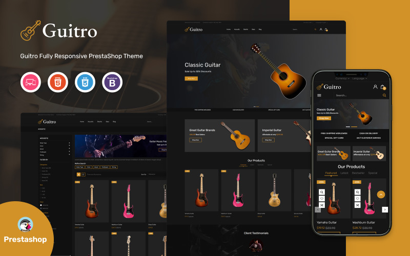 Guitro - 音乐 PrestaShop 模板