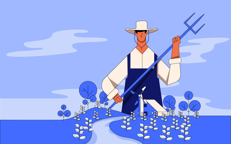 Vector de concepto de ilustración de granjero, granjero trabajando en campo