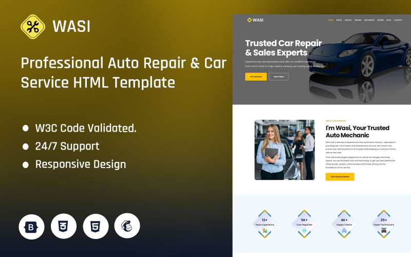 Wasi – HTML-mall för professionell bilreparation och bilservice