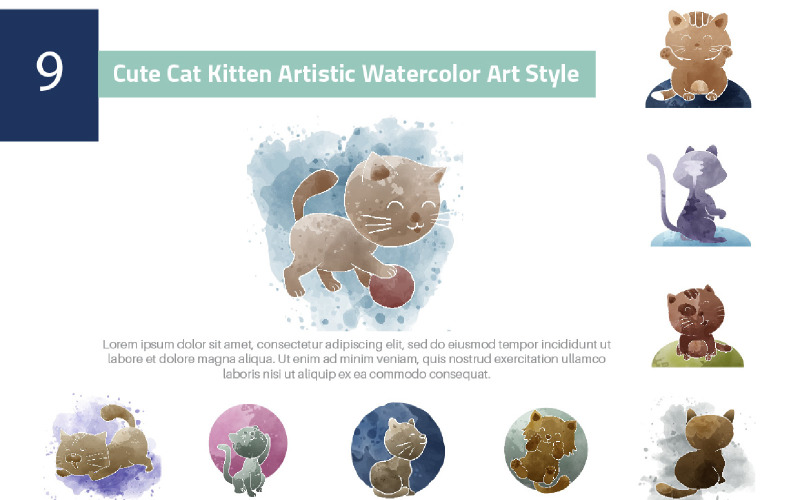 9 Aranyos macskacica művészi akvarell művészeti stílus