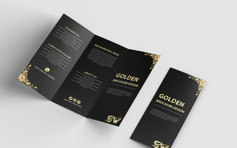 Progettazione di brochure aziendale dorata