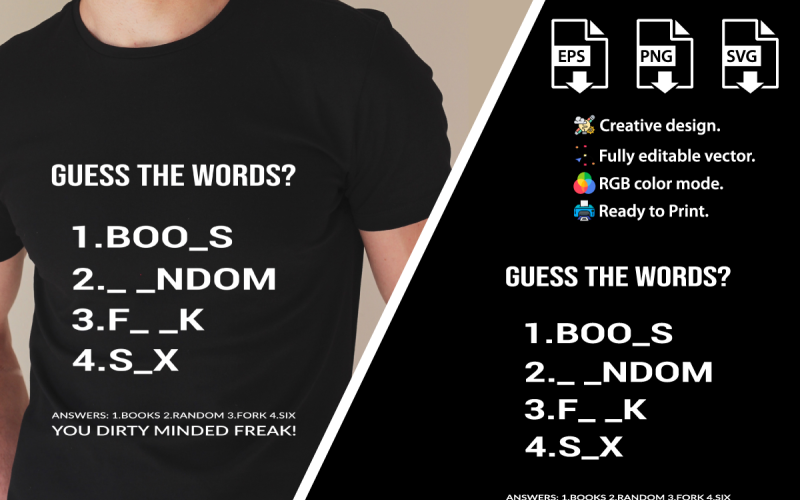 Guess The Words Funny T-Shirt Design Template