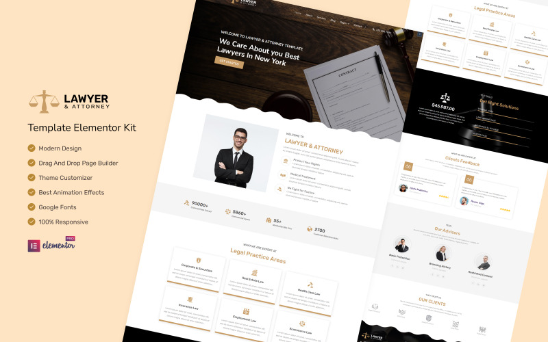 Advokat & Advokat Advokatbyrå - Law Elementor Kit
