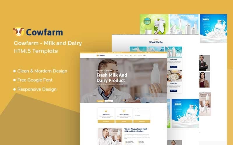 Cowfarm - Modèle de site Web adaptatif pour le lait et les produits laitiers