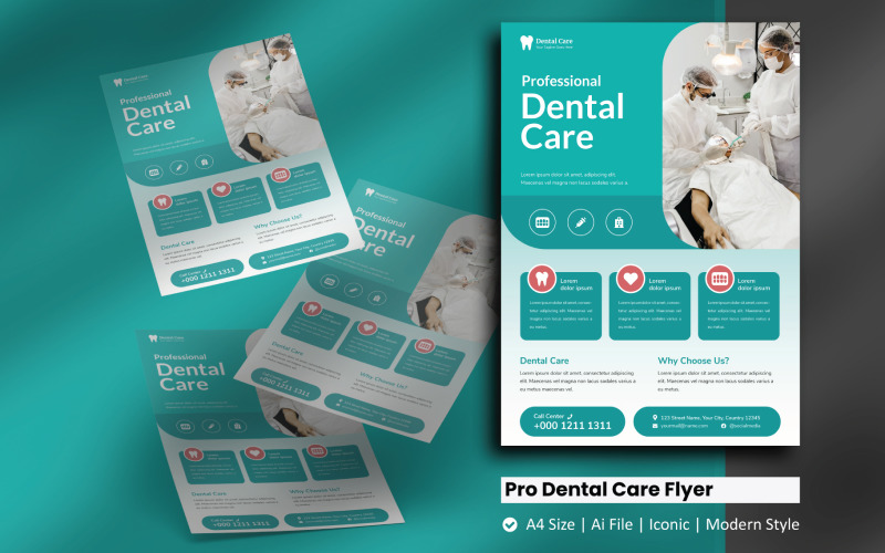 Modèle d'identité d'entreprise de Flyer de soins dentaires professionnels