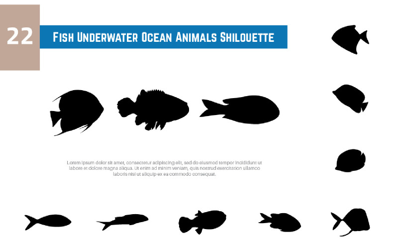 22 Peces Animales del océano submarino Shilouette