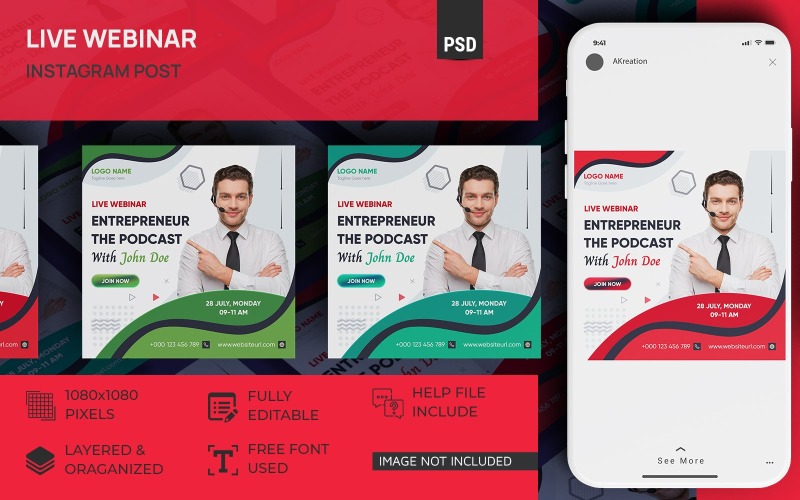 Élő vállalkozó webinárium Instagram Social Media Post Design PSD Sablon